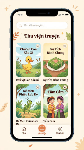 Màn hình thư viện truyện Mọt Nhí